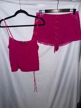 Victoria's Secret Pink Lace Trim Pajama Set Size L/G